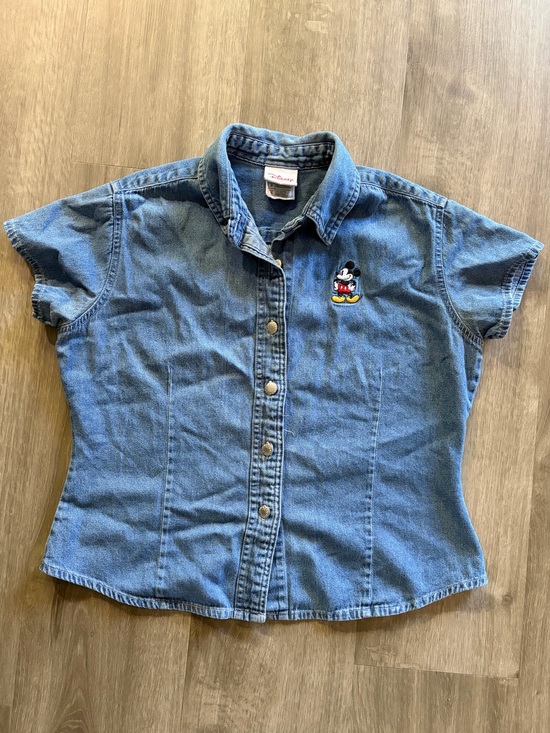 Disney Tops - Vintage Disney Store Denim Button Front Blouse with Mickey Mouse Embroidery